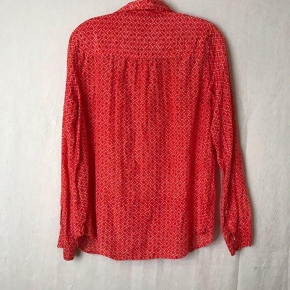 J Crew Red Coral Medium Charise Ikat Print Top - Picture 3 of 10